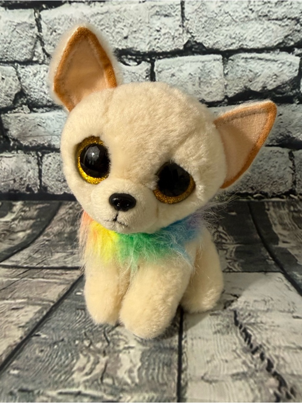 Ty VelveTy “Chewy” Chihuahua Plush 6” Toy With Neon Rainbow Collar (TYPL-03)